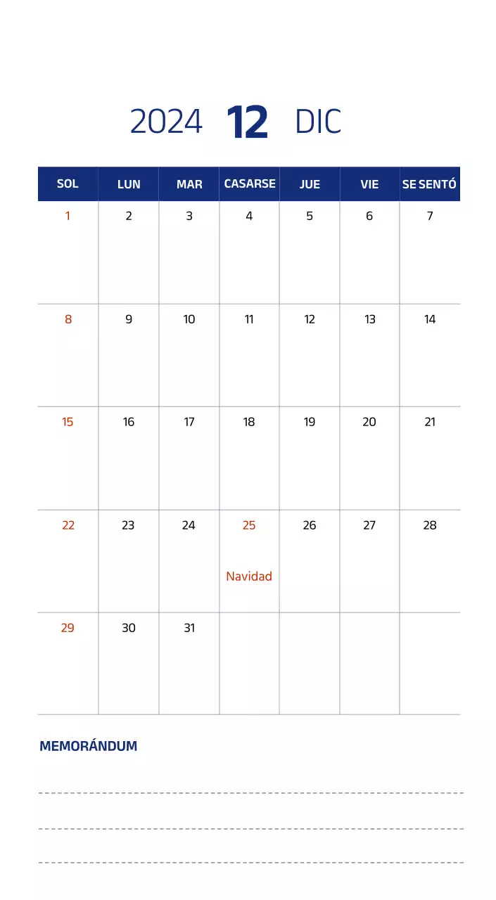 Calendario sencillo con ilustraciones limpias en azul