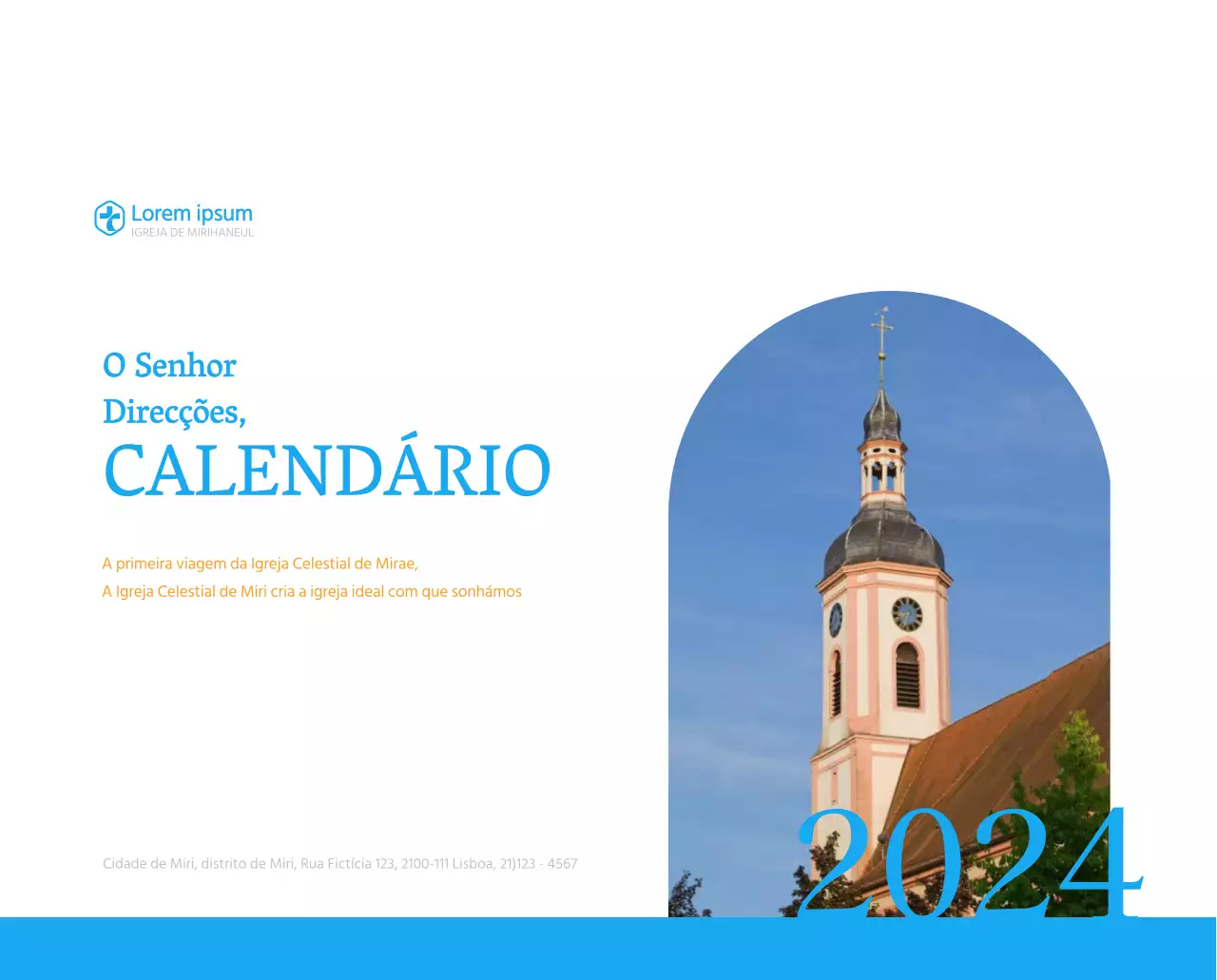 Calendário de igreja azul com conceito moderno