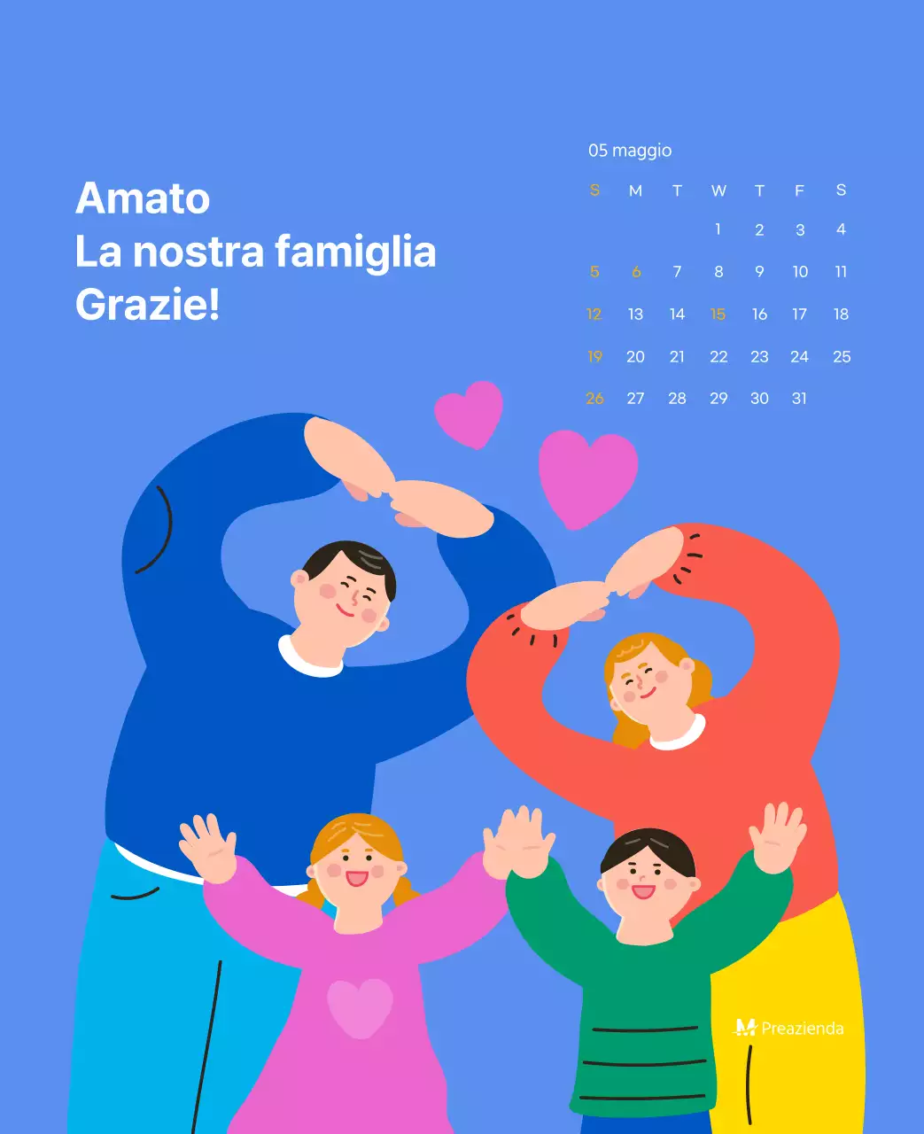 Calendario motivazionale con illustrazioni energetiche e citazioni positive su sfondo azzurro