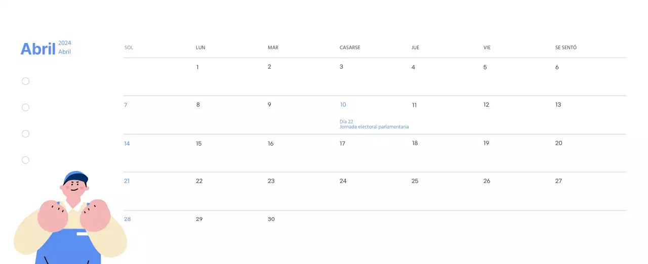 Calendario motivacional con ilustraciones llenas de energía y citas positivas sobre fondo azul claro
