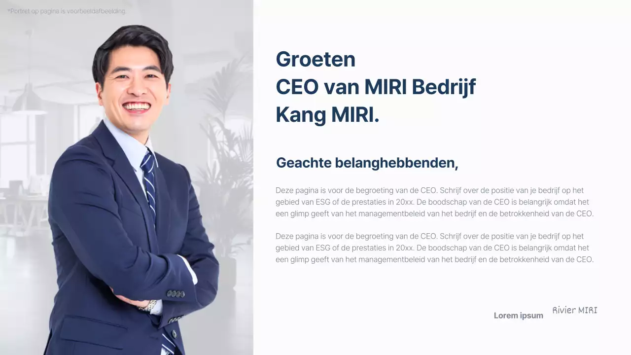 Een eenvoudig ESG-rapport in marineblauw en lichtblauw