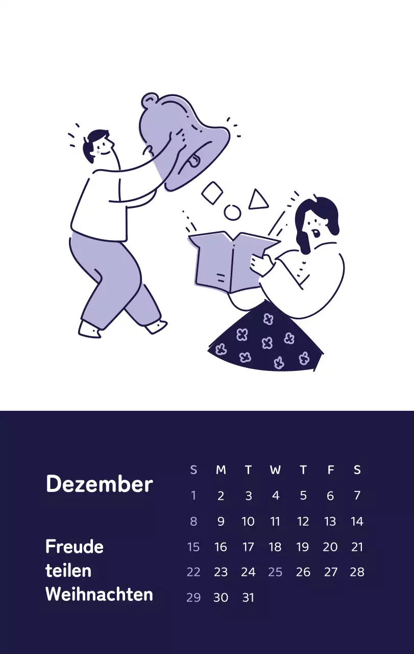 Ein Kalender mit farbenfrohen, emotionalen Illustrationen