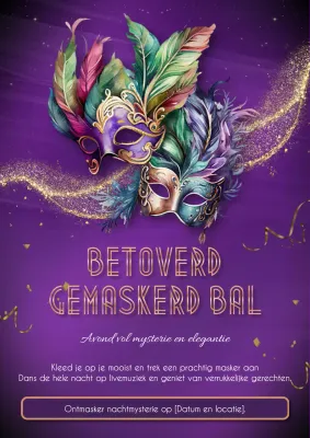 Paars en Goud Elegante Maskerade Bal Uitnodiging