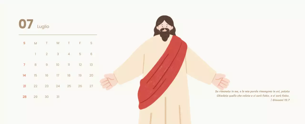 Un calendario devozionale con illustrazioni accoglienti e versetti della Bibbia su uno sfondo blu chiaro