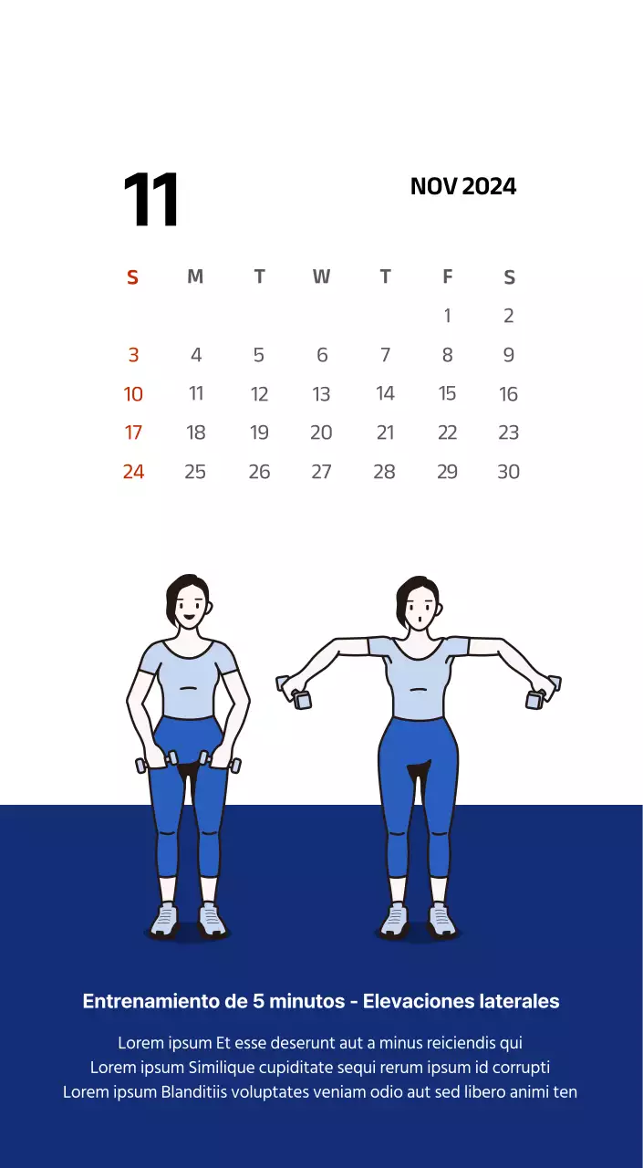 Calendario sencillo con ilustraciones limpias en azul