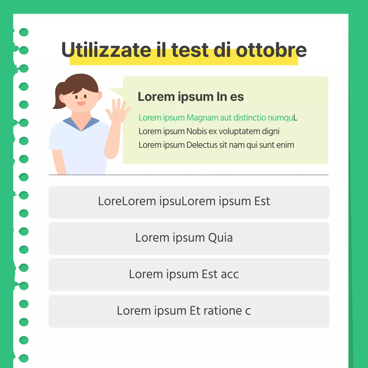 Guida alla preparazione di un semplice test di pratica verde e giallo