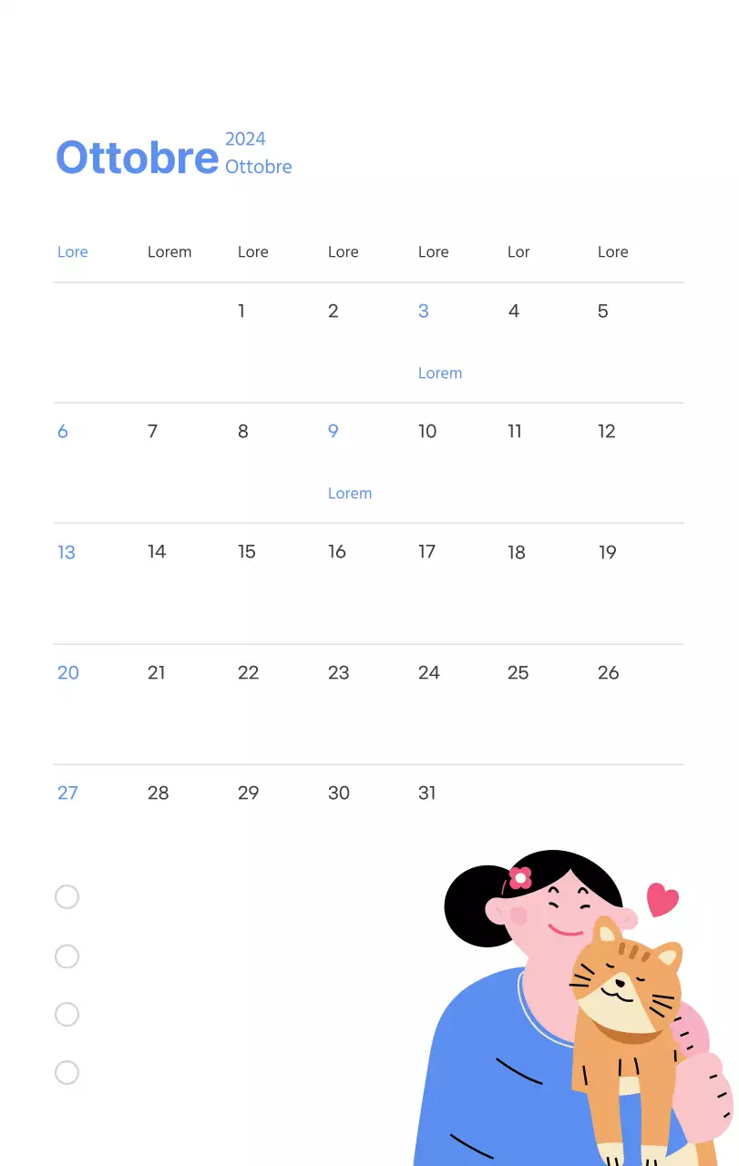 Calendario motivazionale con illustrazioni energetiche e citazioni positive su sfondo azzurro