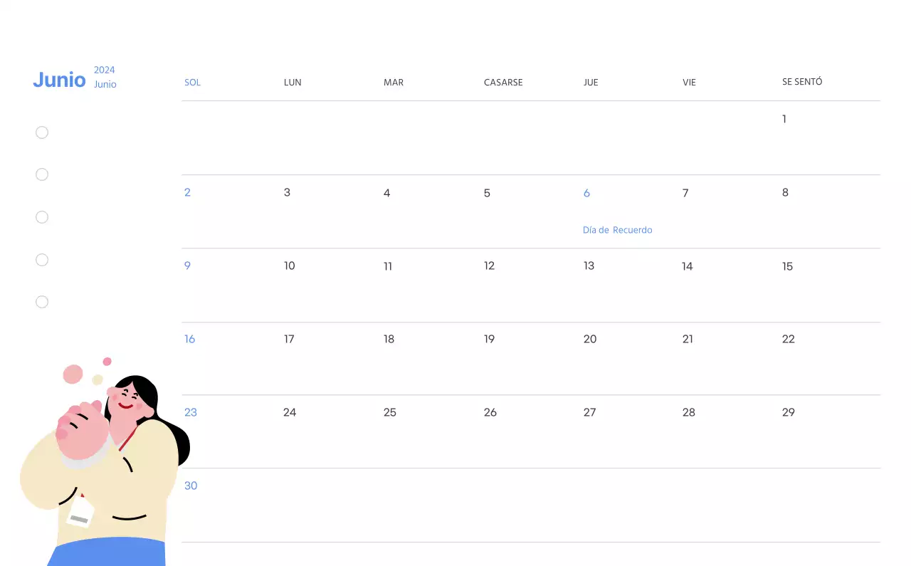 Calendario motivacional con ilustraciones llenas de energía y citas positivas sobre fondo azul claro