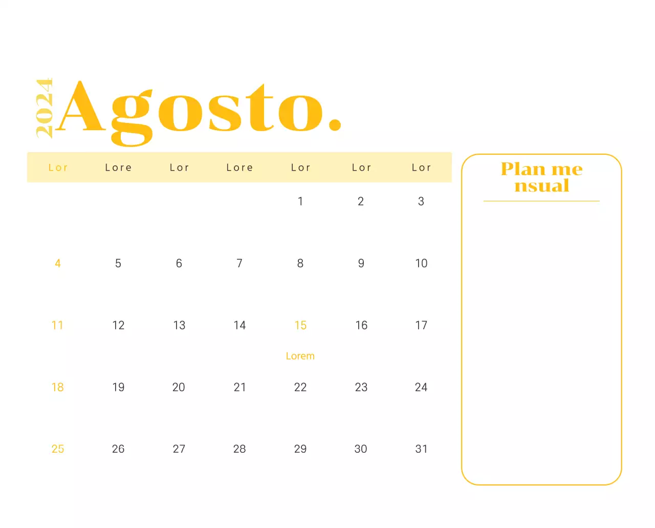 Calendario con ilustraciones juveniles sobre fondo amarillo y verde