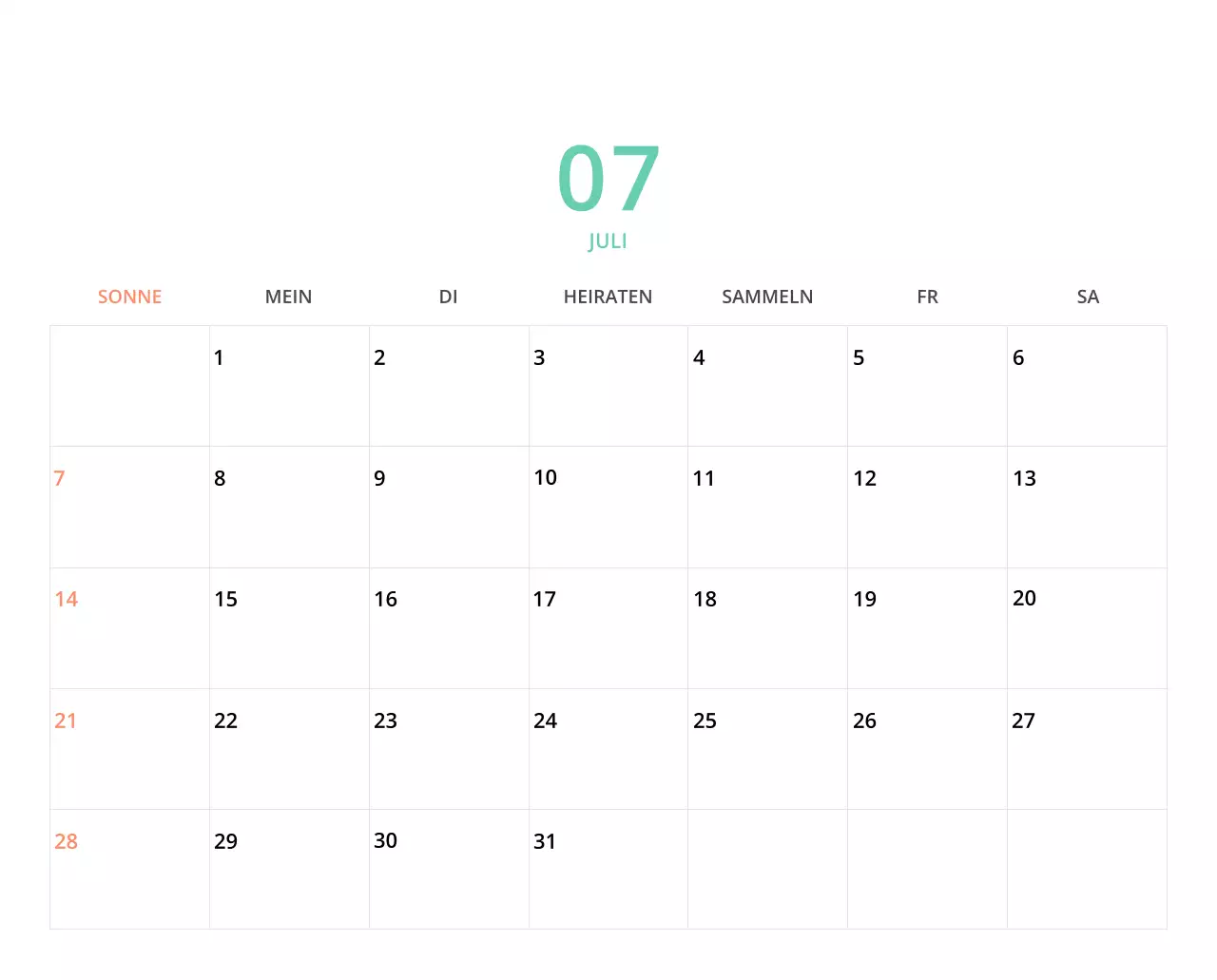 Niedlich illustrierter grüner Tischkalender mit Familienthemen