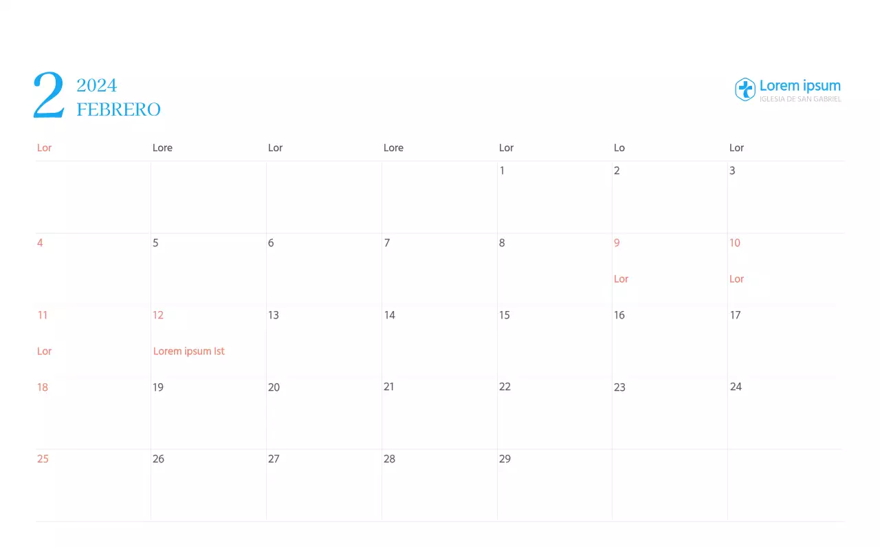 Calendario eclesiástico azul de concepto moderno