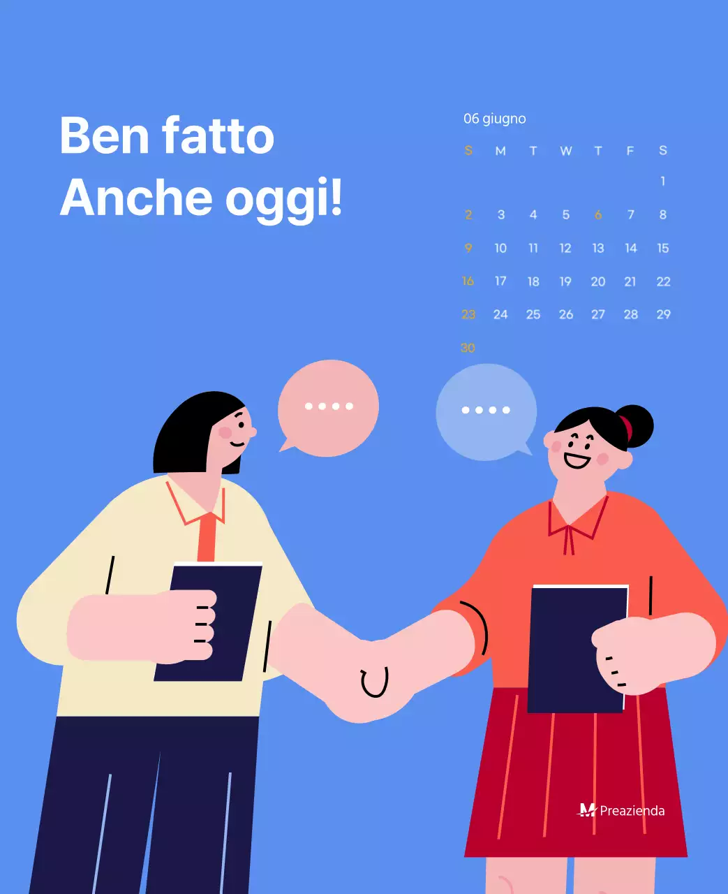 Calendario motivazionale con illustrazioni energetiche e citazioni positive su sfondo azzurro