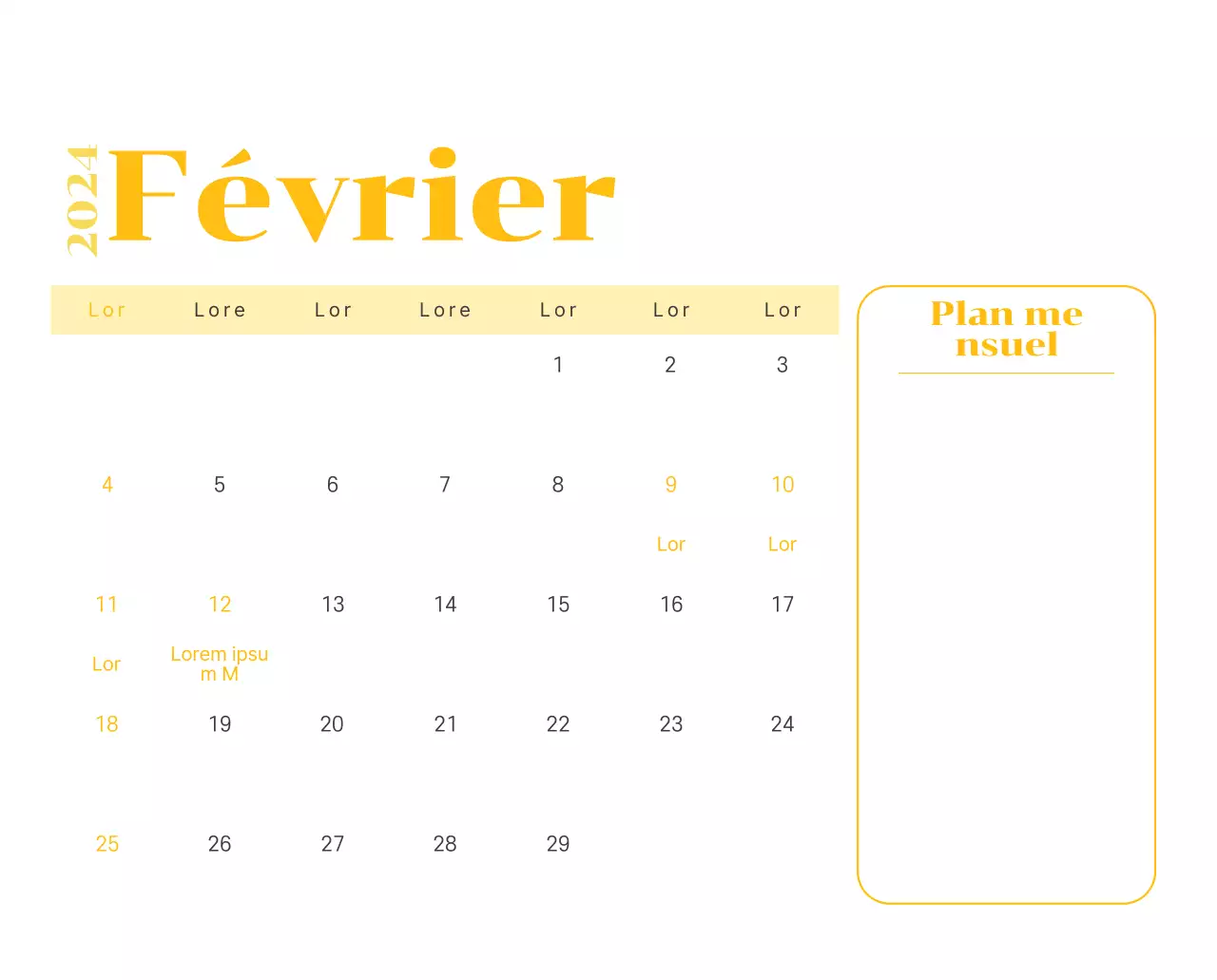 Calendrier avec illustrations de jeunes sur fond jaune et vert