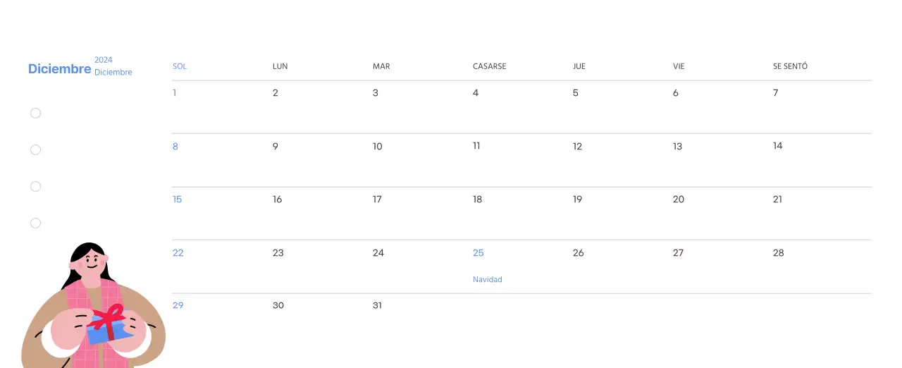 Calendario motivacional con ilustraciones llenas de energía y citas positivas sobre fondo azul claro