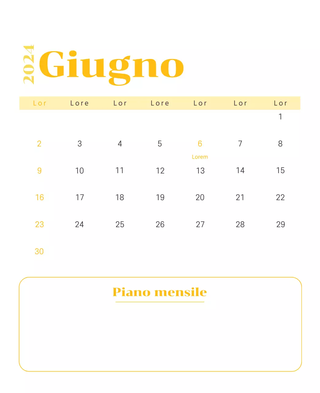 Calendario con illustrazioni giovanili su sfondo giallo e verde