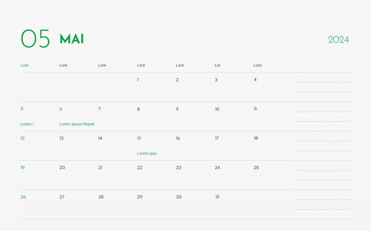Un calendrier avec la photo d'un chiot et un message mignon aux accents verts.