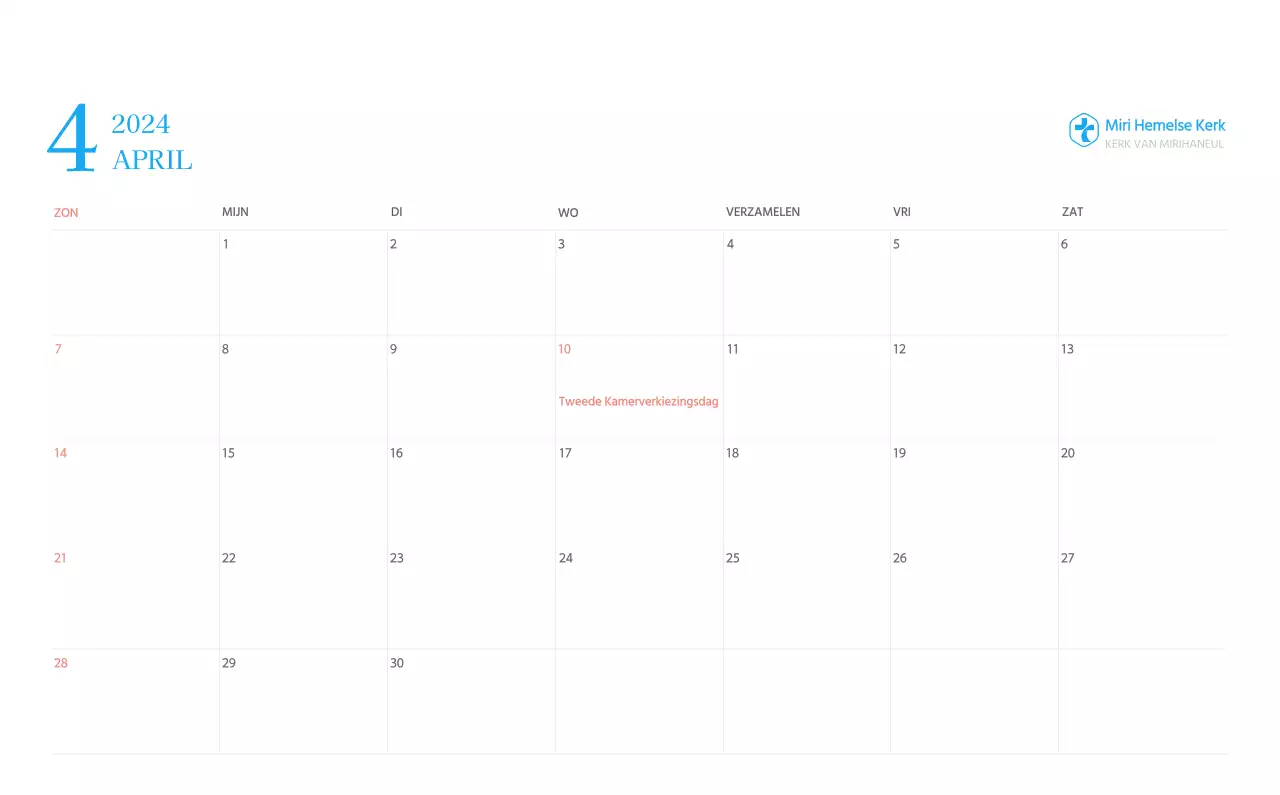 Blauw modern concept kerkkalender