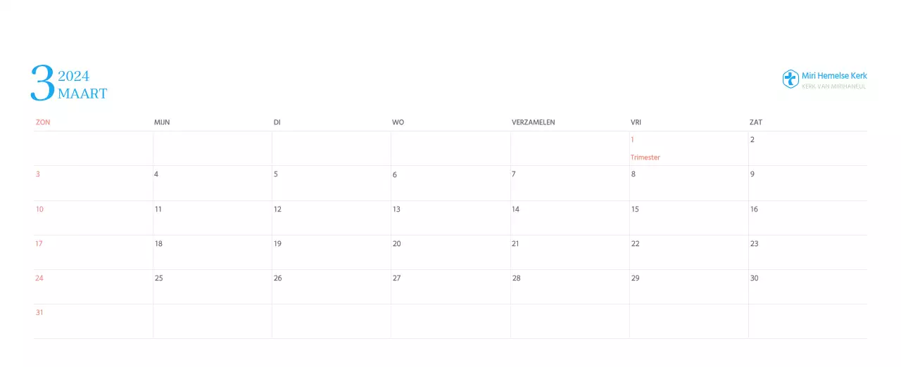 Blauw modern concept kerkkalender