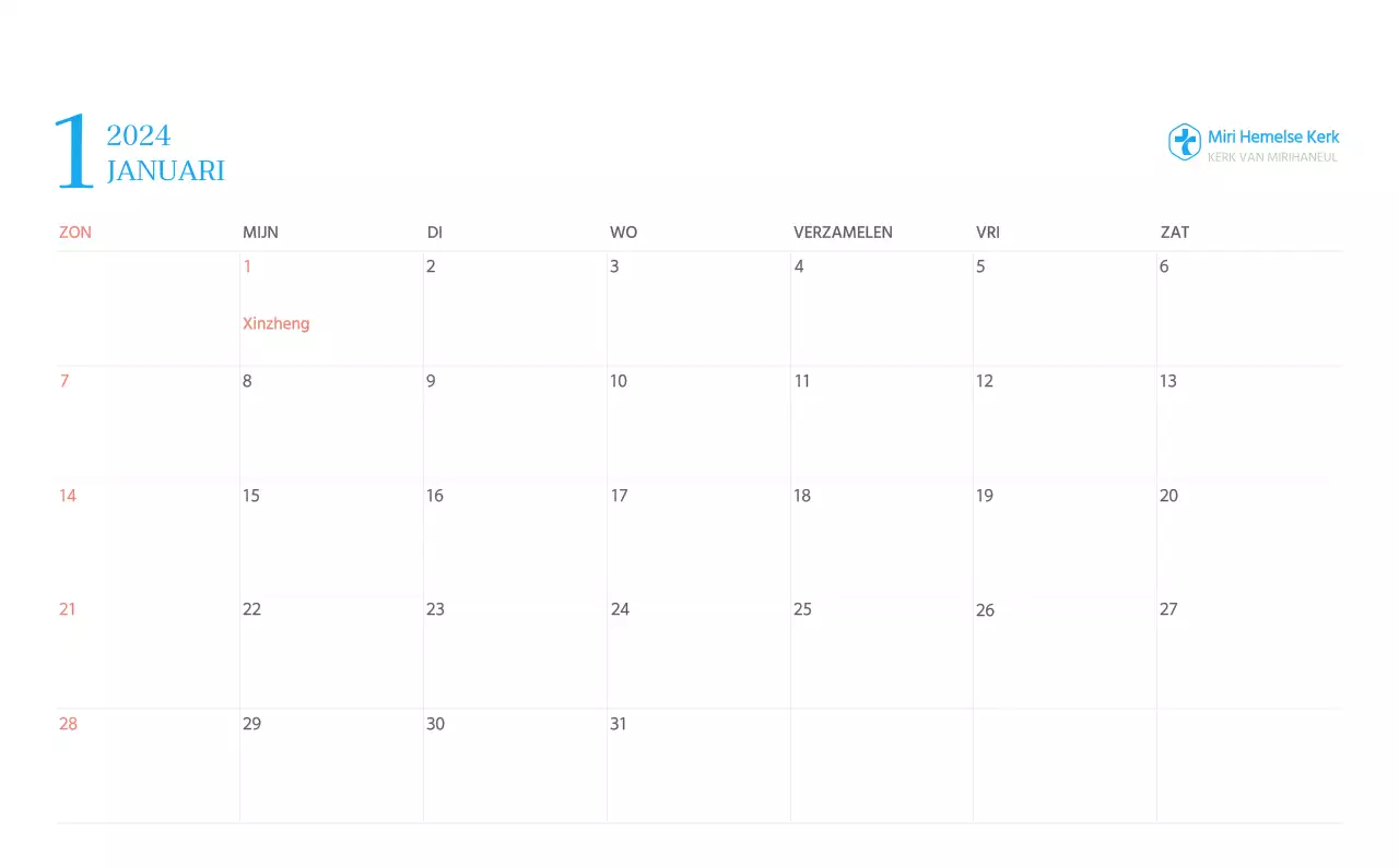 Blauw modern concept kerkkalender