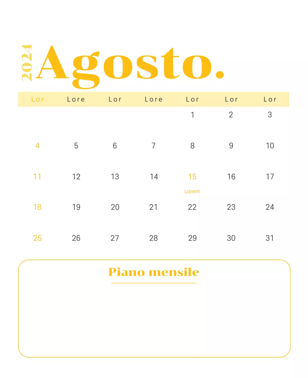 Calendario con illustrazioni giovanili su sfondo giallo e verde