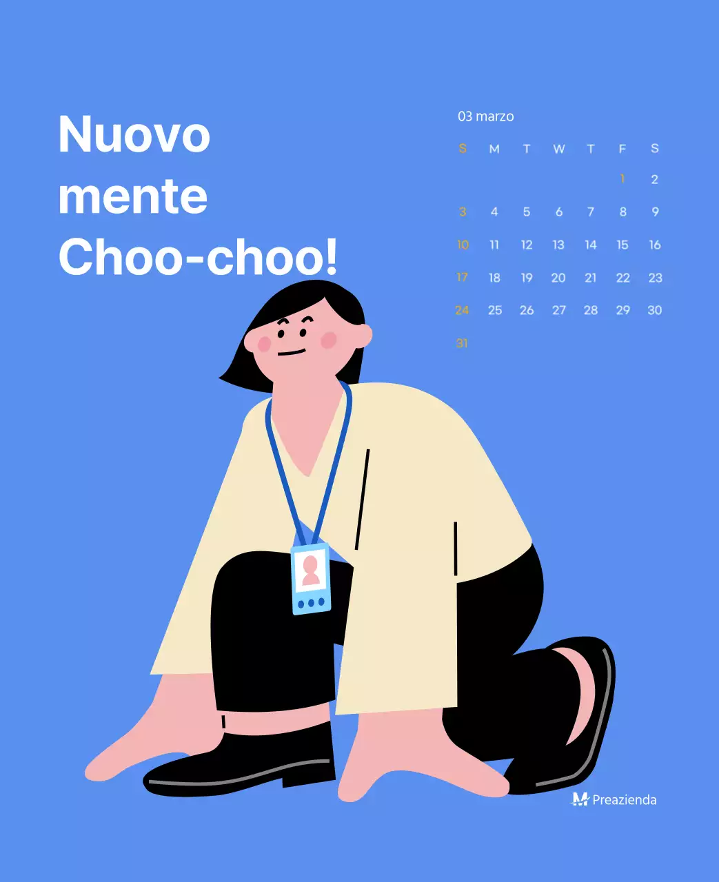 Calendario motivazionale con illustrazioni energetiche e citazioni positive su sfondo azzurro