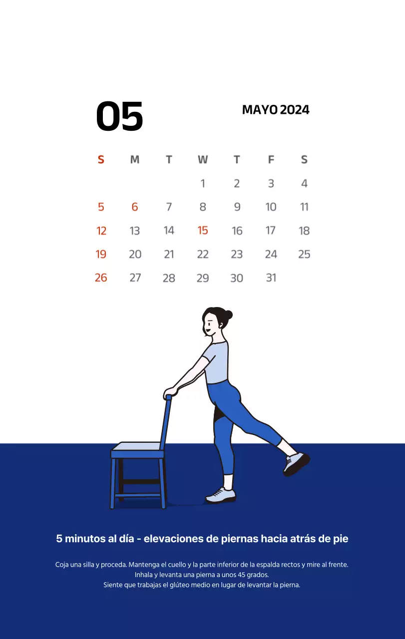 Calendario sencillo con ilustraciones limpias en azul