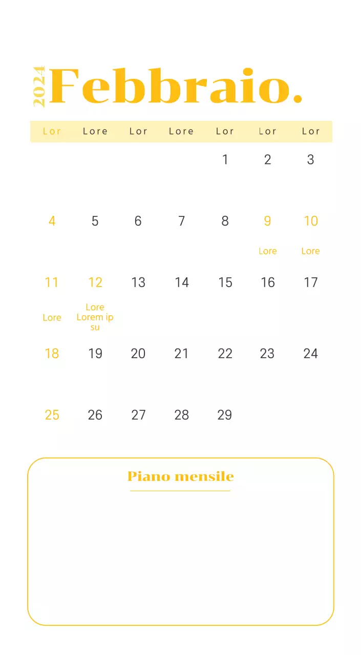 Calendario con illustrazioni giovanili su sfondo giallo e verde