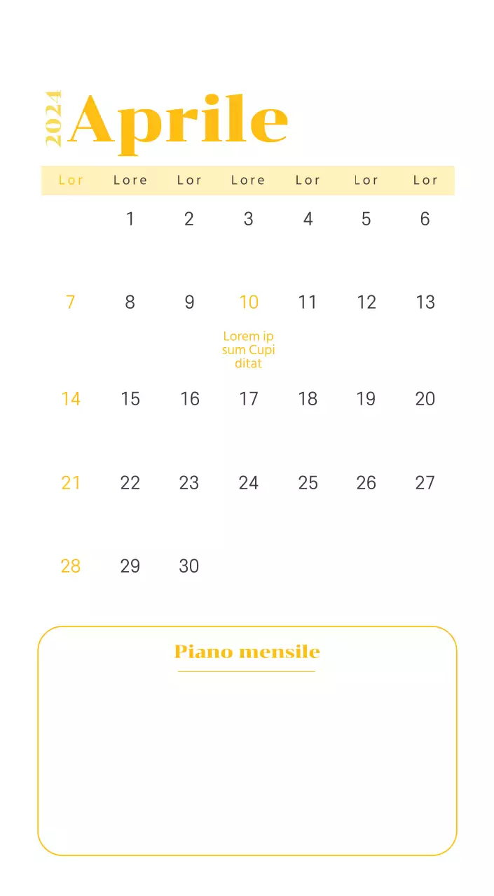 Calendario con illustrazioni giovanili su sfondo giallo e verde