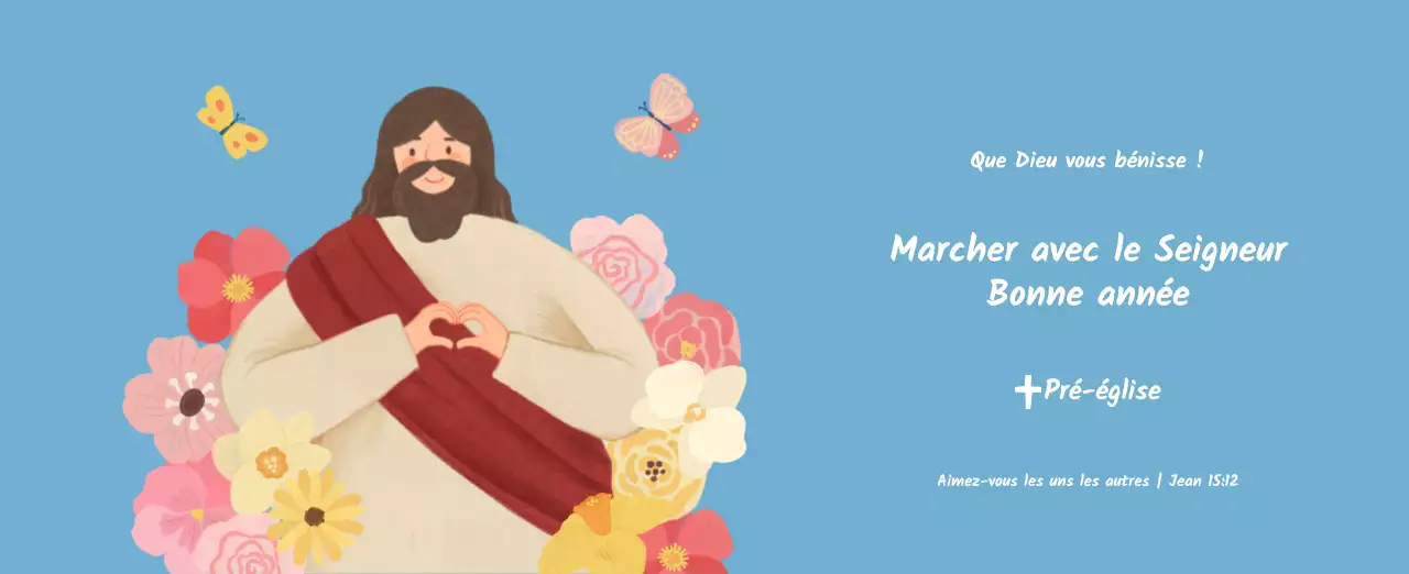 Un calendrier dévotionnel avec des illustrations douces et des versets bibliques sur un fond bleu clair.