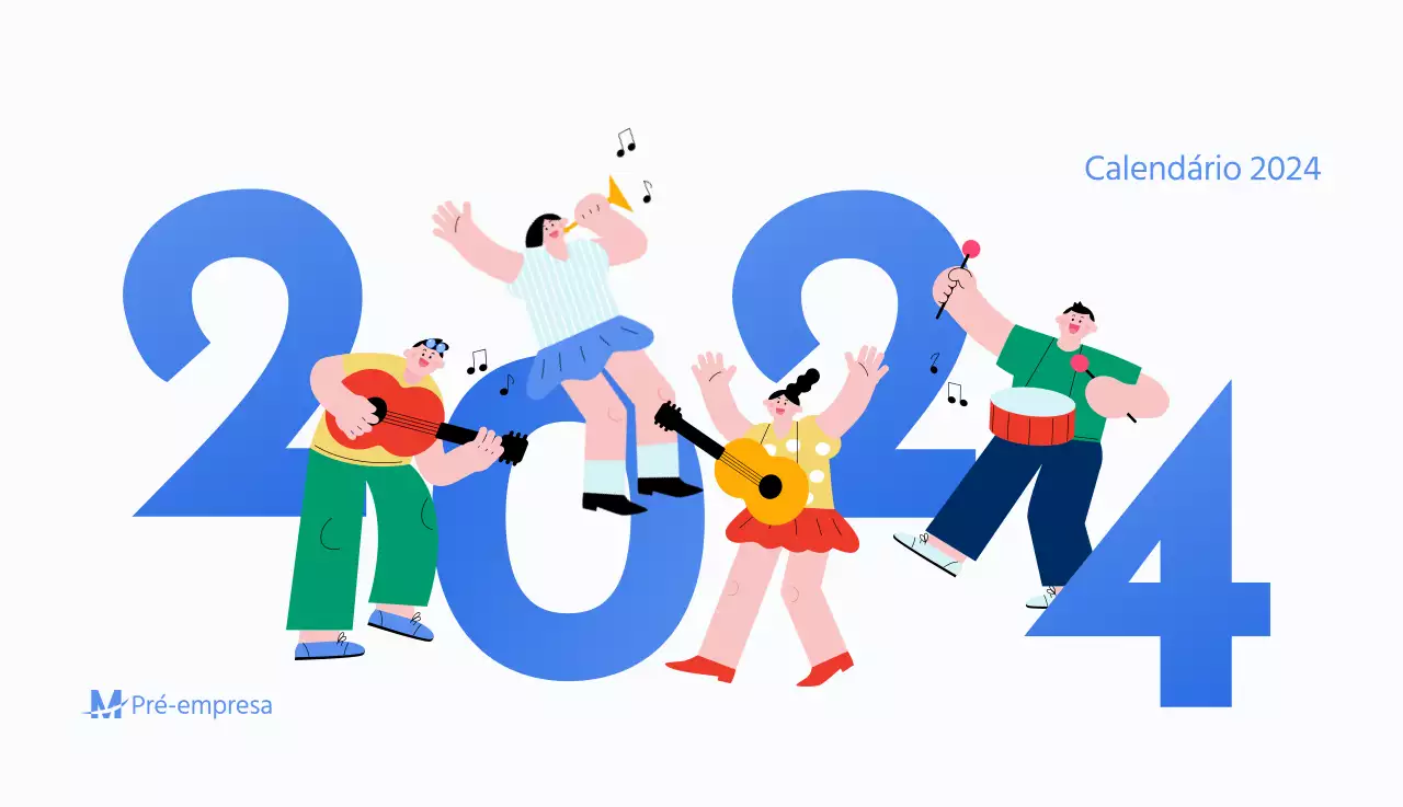 Calendário motivacional com ilustrações energéticas e citações positivas sobre um fundo azul claro