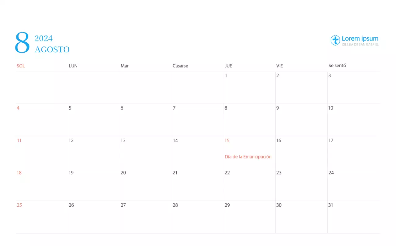 Calendario eclesiástico azul de concepto moderno