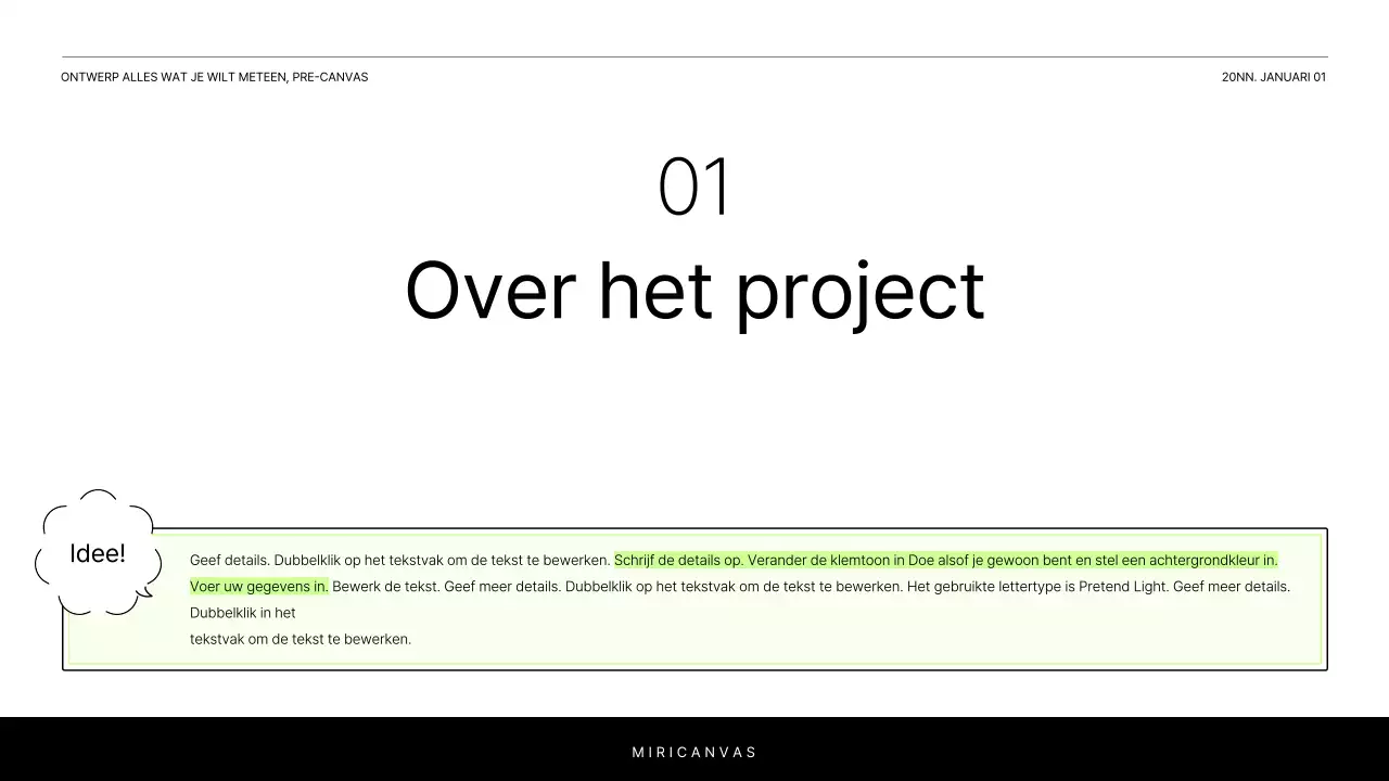 Een eenvoudig wit en chartreuse rapport om een project te introduceren