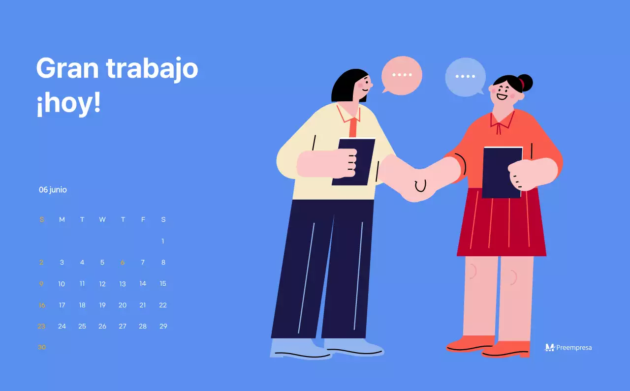 Calendario motivacional con ilustraciones llenas de energía y citas positivas sobre fondo azul claro