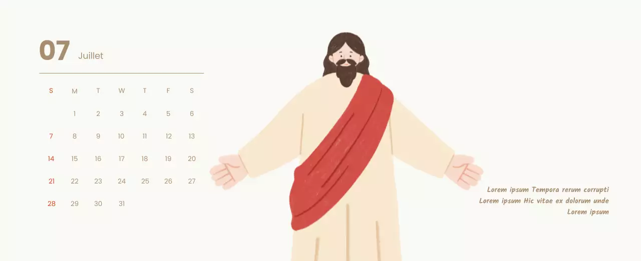 Un calendrier dévotionnel avec des illustrations douces et des versets bibliques sur un fond bleu clair.