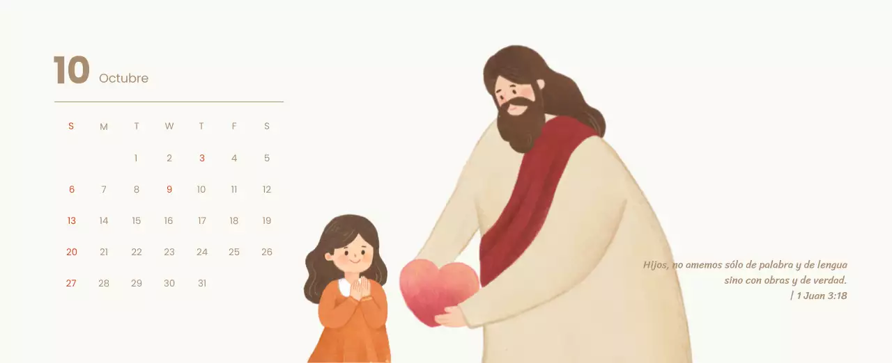Un calendario devocional con acogedoras ilustraciones y versículos bíblicos sobre fondo azul claro