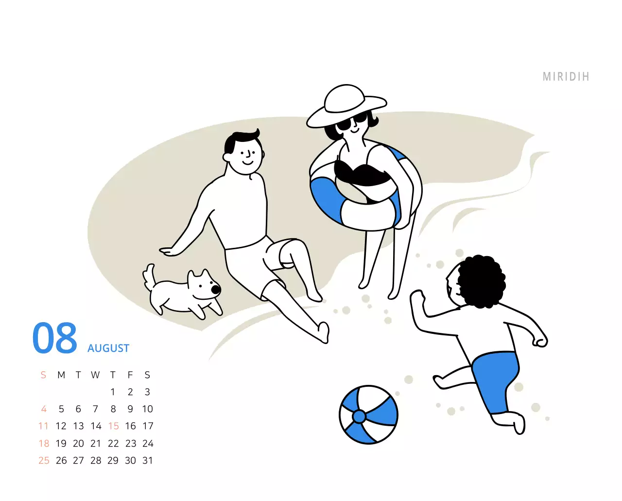 Niedlich illustrierter grüner Tischkalender mit Familienthemen