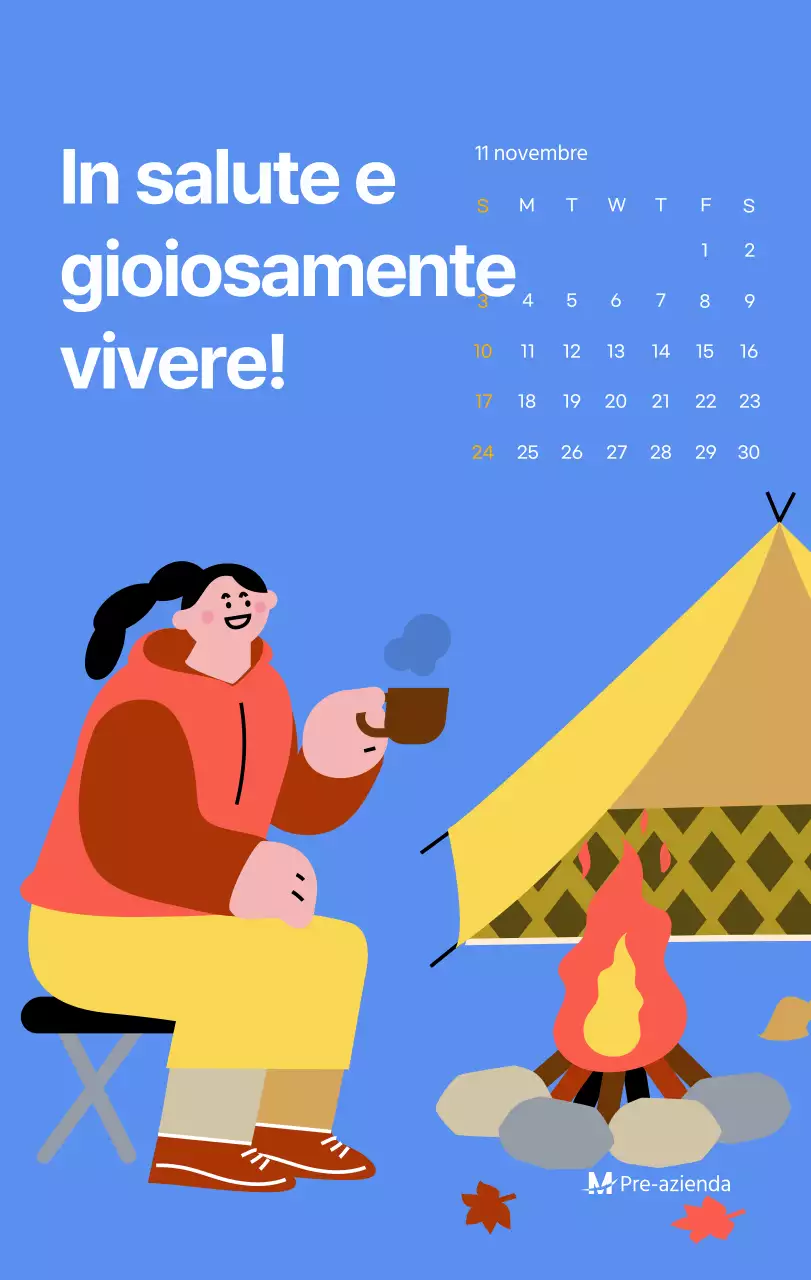 Calendario motivazionale con illustrazioni energetiche e citazioni positive su sfondo azzurro