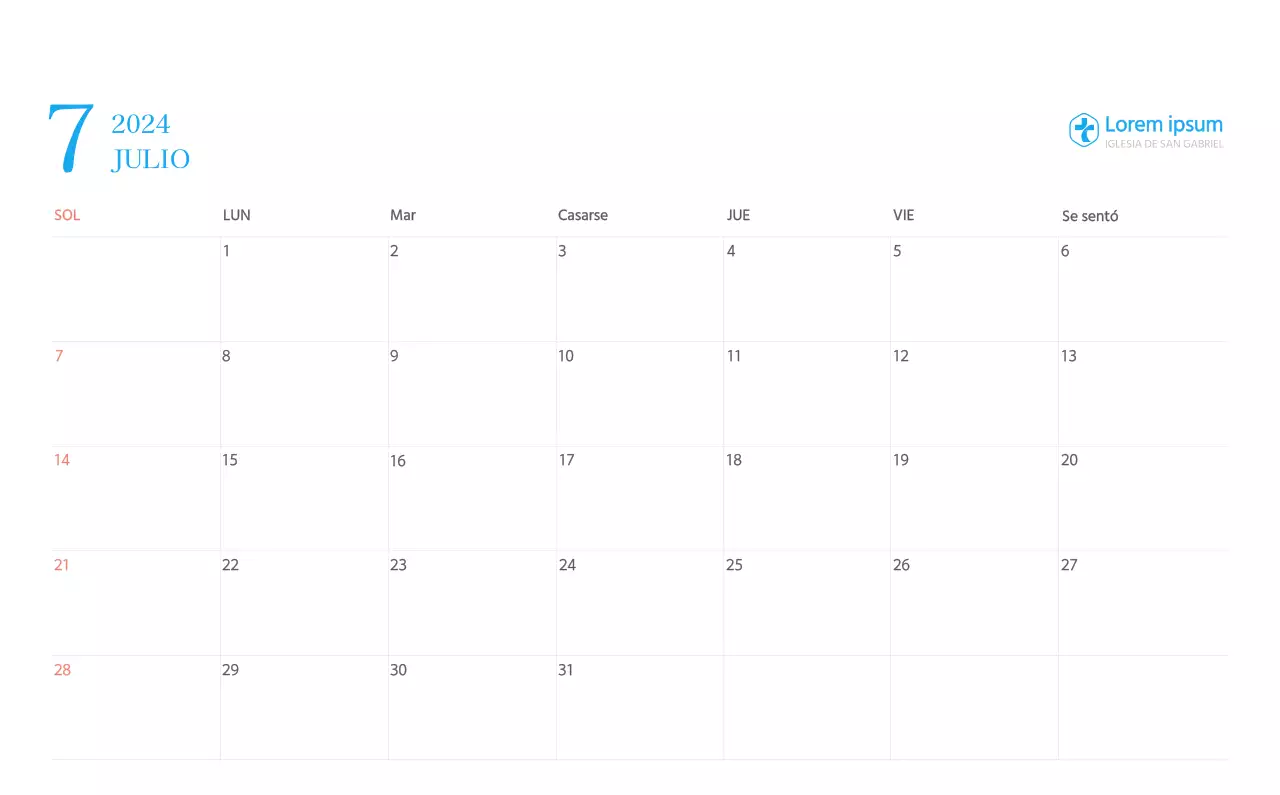 Calendario eclesiástico azul de concepto moderno