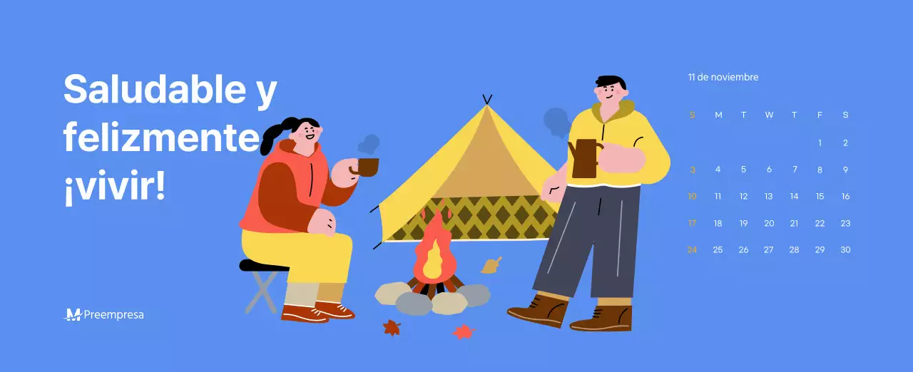 Calendario motivacional con ilustraciones llenas de energía y citas positivas sobre fondo azul claro