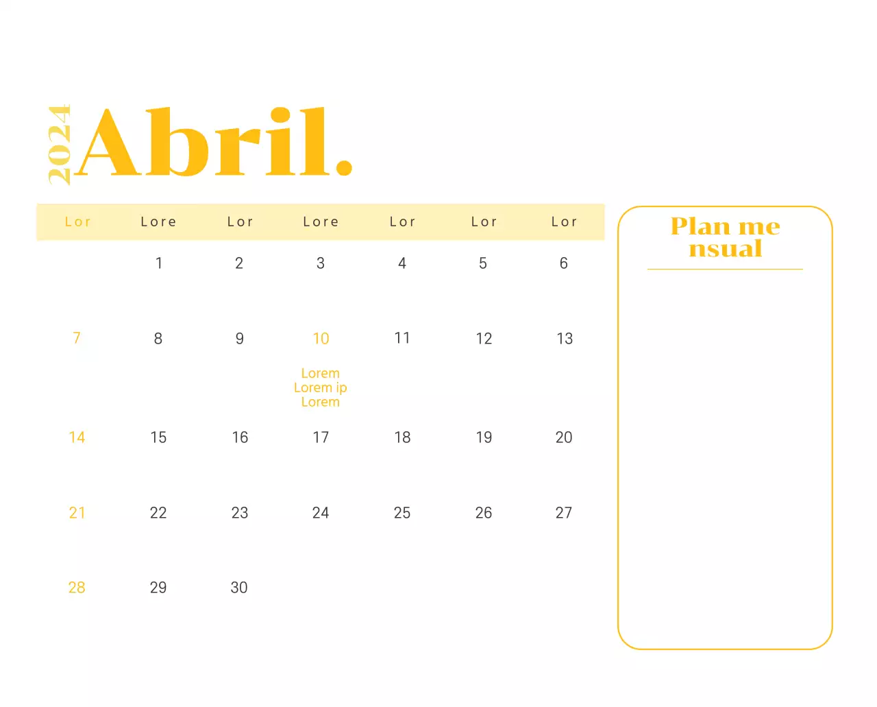 Calendario con ilustraciones juveniles sobre fondo amarillo y verde