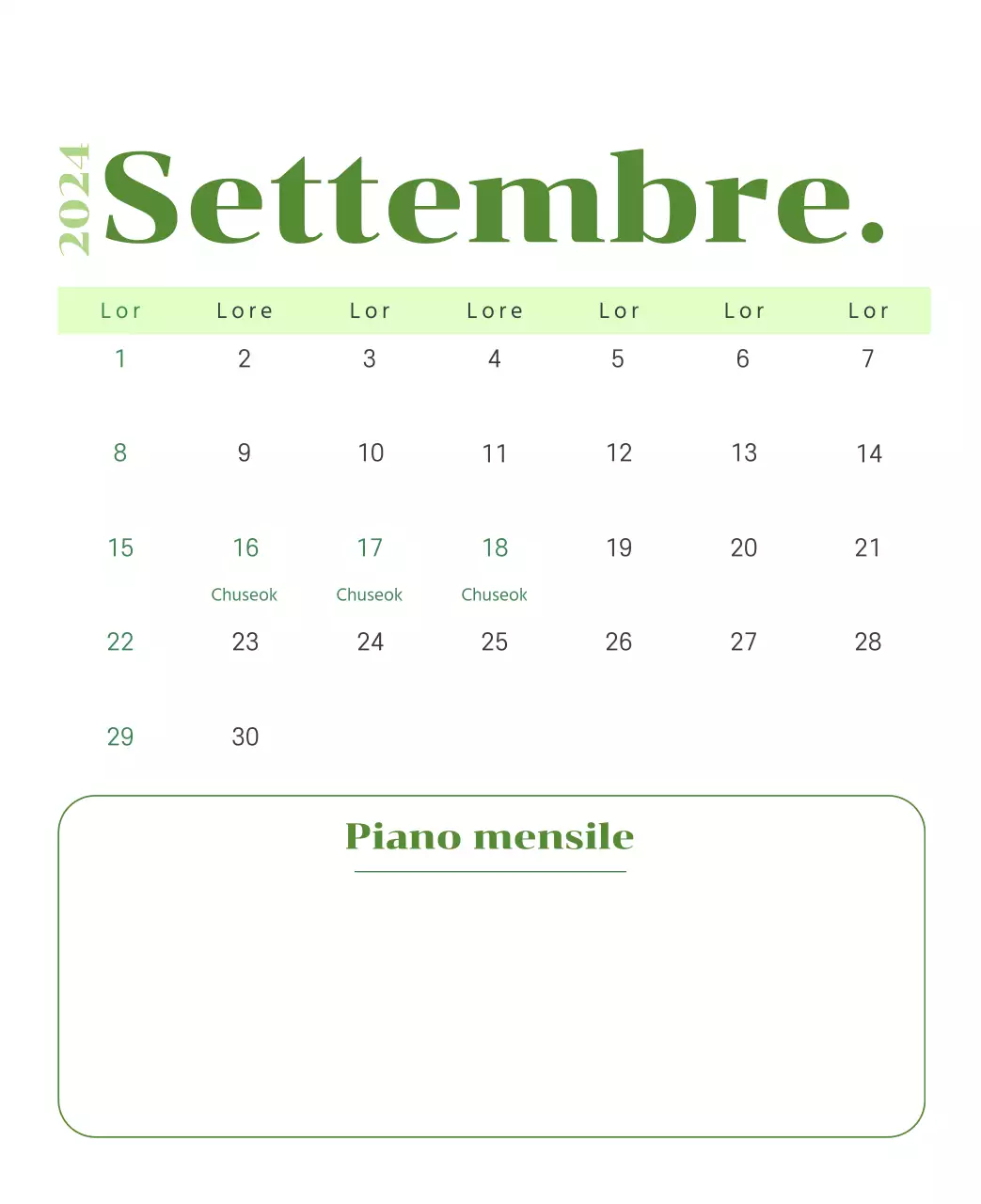 Calendario con illustrazioni giovanili su sfondo giallo e verde