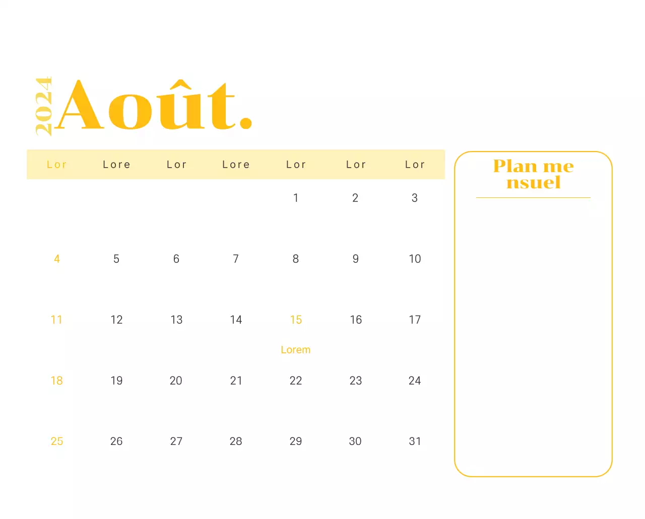 Calendrier avec illustrations de jeunes sur fond jaune et vert