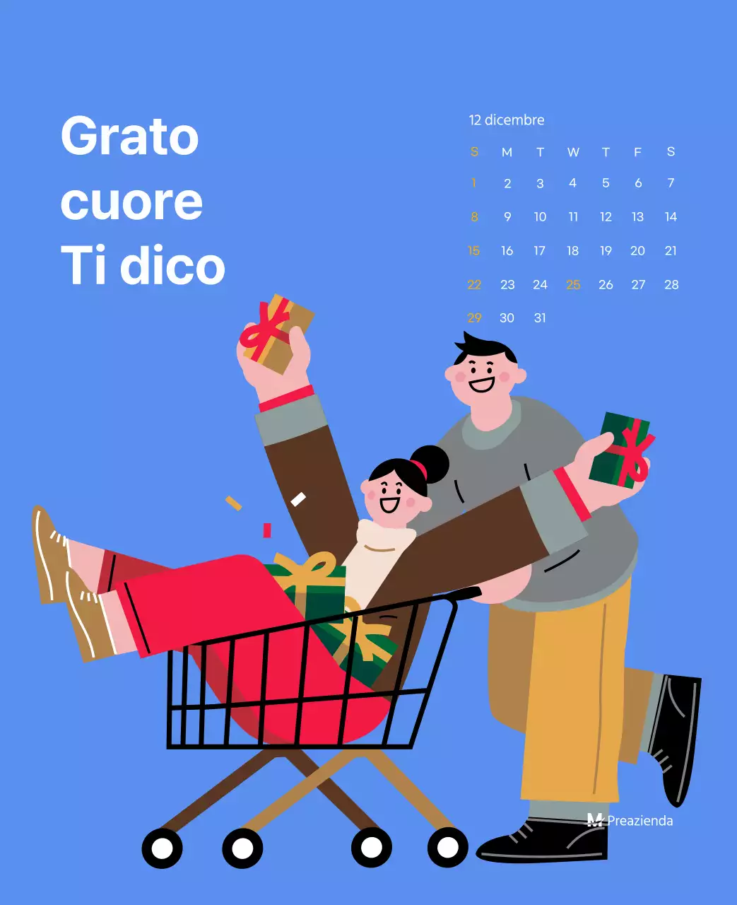 Calendario motivazionale con illustrazioni energetiche e citazioni positive su sfondo azzurro