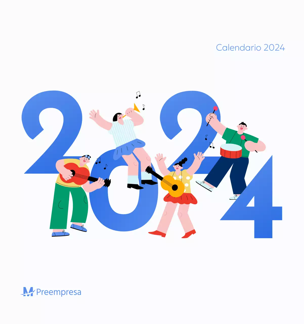 Calendario motivacional con ilustraciones llenas de energía y citas positivas sobre fondo azul claro