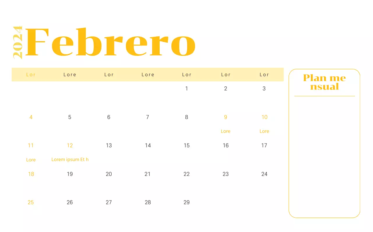 Calendario con ilustraciones juveniles sobre fondo amarillo y verde