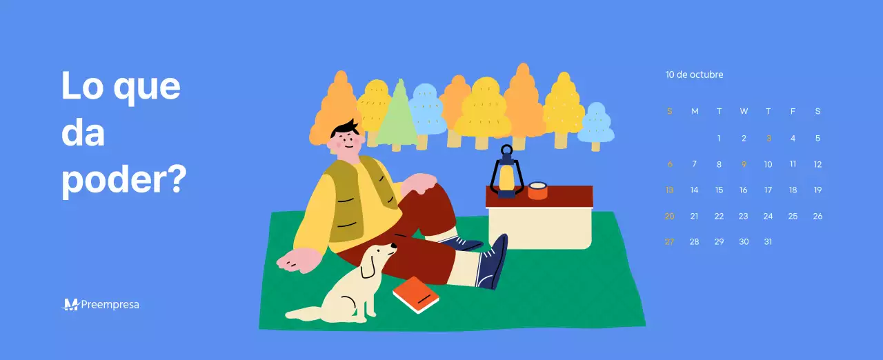 Calendario motivacional con ilustraciones llenas de energía y citas positivas sobre fondo azul claro