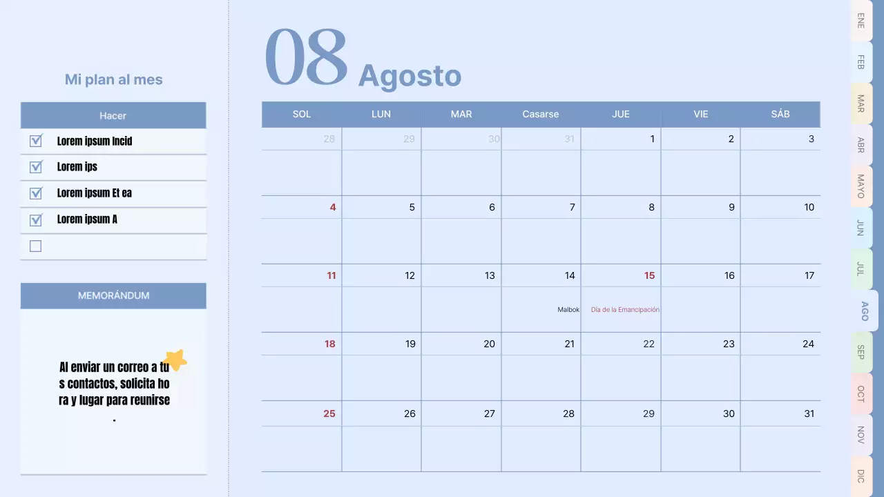 Calendario clásico en rosa y azul claro