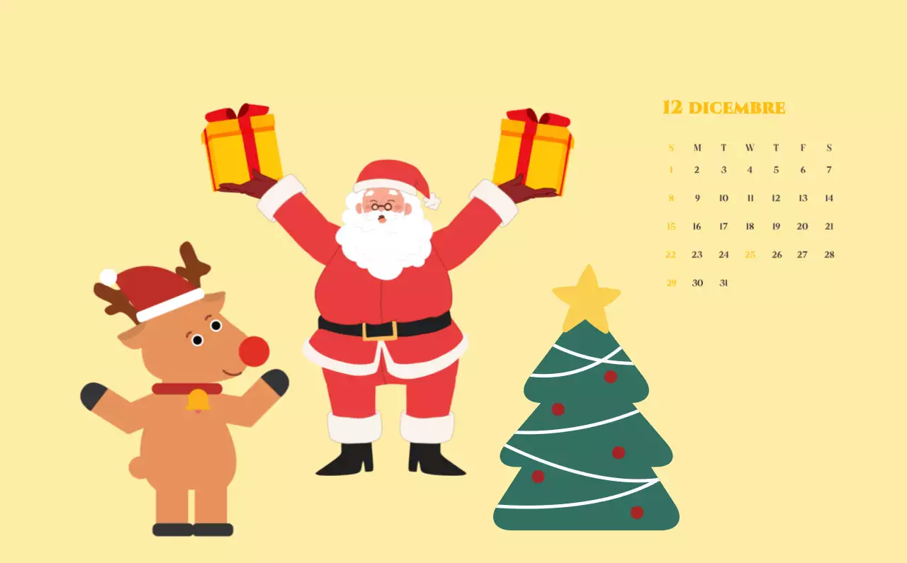 Calendario con illustrazioni giovanili su sfondo giallo e verde