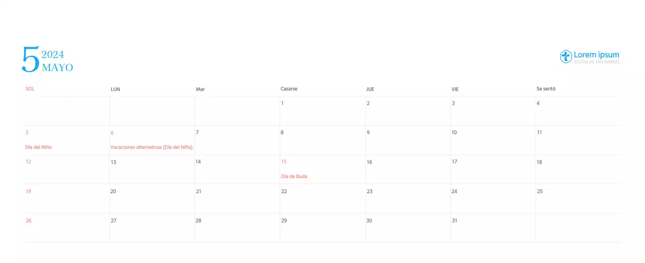 Calendario eclesiástico azul de concepto moderno
