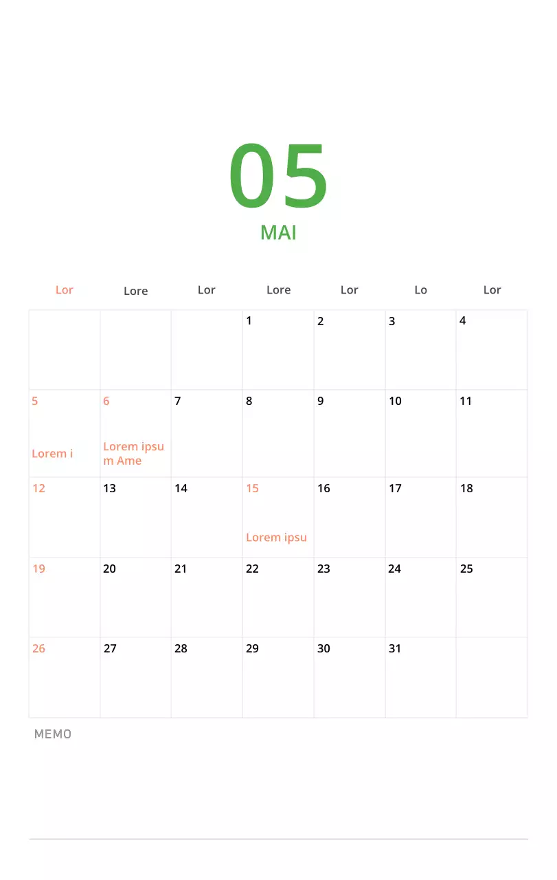 Niedlich illustrierter grüner Tischkalender mit Familienthemen